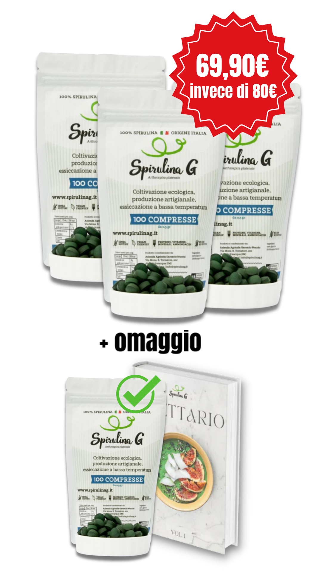 Offerta speciale: Spirulina G 400 COMPRESSE (300 + 100 OMAGGIO)  - Spirulina ITALIANA PURA 100%  + EBOOK Omaggio